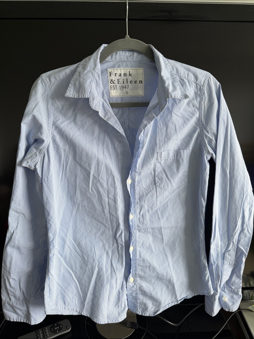 Frank & Eileen  Blue and White Fine Stripe Dress Shirt